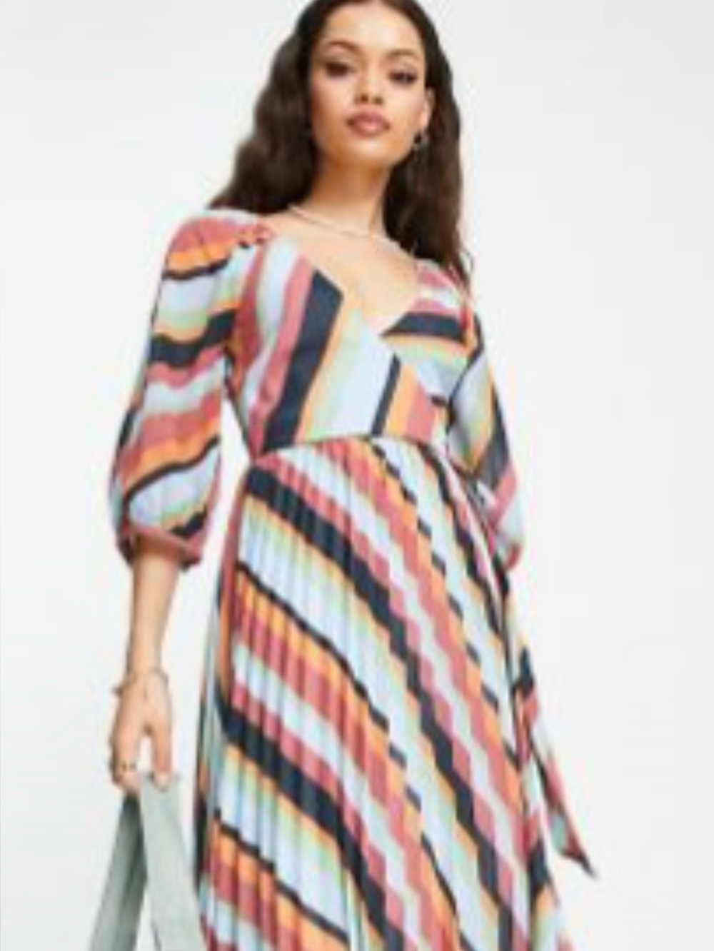 ASOS Striped Wrap Maxi Dress in Rust, Blue, Black & Cream